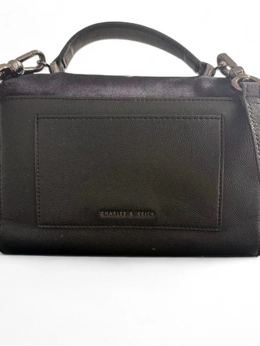 Charles & Keith Black Crossbody with Cream Floral Flap